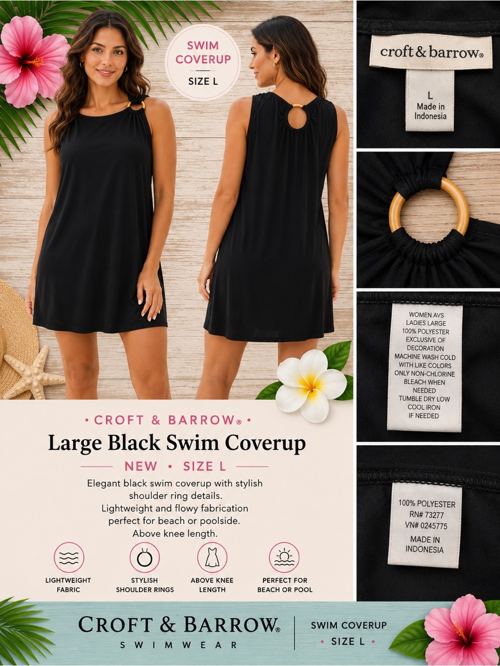 Croft & Barrow Large Black Swim Coverup L NWOT